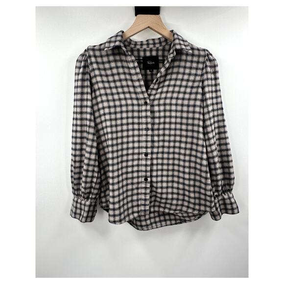 Rails Cream and Black Plaid Flannel Button Up Blouse Size Extra Small - Picture 1 of 6